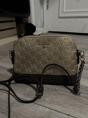Michael Kors MK Logo Gold/Black Small Crossbody Zip, Adjustable Detachable Chain