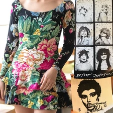 1980s Betsey Johnson Punk Label Dress with Tags Black Floral Size S or XS NWT