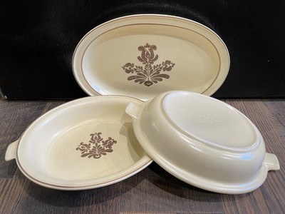 3 Pfaltzgraff VILLAGE Platter 2 Vegetable Casserole Bowls LOT SET Brown Tulips