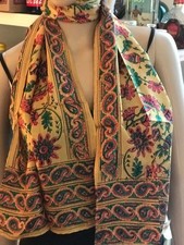 Silk Vintage Floral/Paisley Print Scarf 62''X10'' Handmade