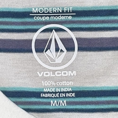 Volcom Shirt Mens Medium White Blue Striped Modern Fit Cotton Skate Surf Logo - Picture 3 of 7