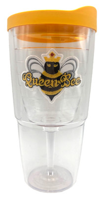 Queen Bee Tervis 16 oz Insulated Tumbler Wine Glass w/ Yellow Lid Travel Mug USA
