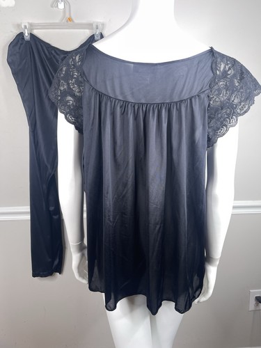 Shadowline Vintage Women’s Black Lace size 1X Romantic Nylon pjs top bottoms - Picture 5 of 10