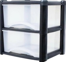 Drawer 2 Plastic Storage Tower Unit Organizer Home Office School Storage Chest