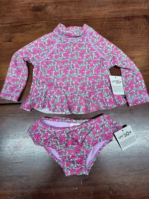 Amazon Essentials Infant Girls 2pc Floral Bathing Suit UPF50+ Long Sleeve 0-3mo