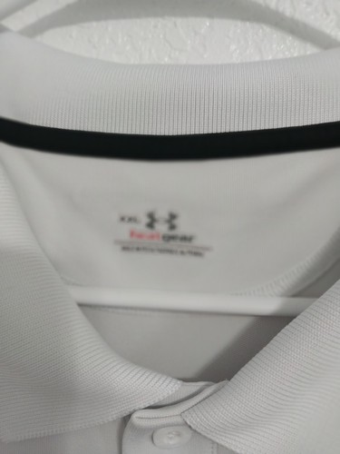 Under Armour Heat Hear Mens Size XXL Polo Shirt White Logo Short Sleeve Loose... - Picture 3 of 4