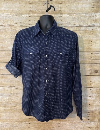 Ditch Plains L Large Pearl Snap Mens Long Sleeve Western Shirt Navy White