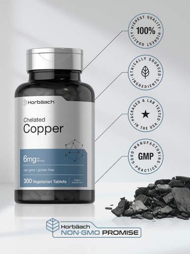Horbaach Chelated Copper Supplement 6Mg | 300 Tablets | Essential Trac - Picture 5 of 7