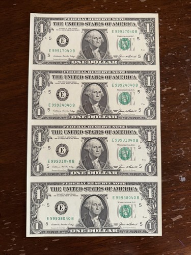 Uncut $1 dollar bill Lot Bureau of engraving printing Vintage 80s uncirculated - Picture 5 of 5