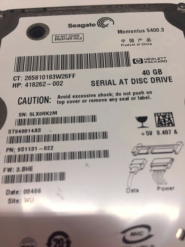 Seagate ST940814AS 9S1131-030 FW:3.CDD WU 40gb 2.5" Sata HDD used Grade A - Picture 2 of 2