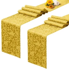 2 Pack Gold Satin Table Runners 12 x 108 Inch, Long Silky Damask Table Runner...