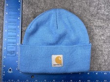 Carhartt Hat Beanie Boys One Size Blue Knit Cuffed Logo Winter Workwear Casual