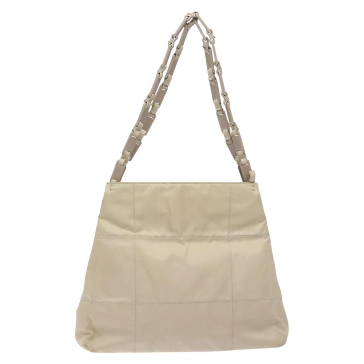 PRADA Chain Tote Bag Nylon White Silver Auth mr1398 thumbnail 13