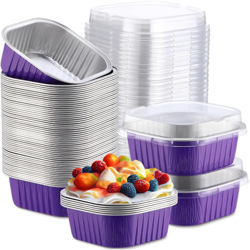 150 Pieces 10 oz Mini Cake Pans with Lids Aluminum Foil Baking Cups Square Di... - Picture 1 of 6