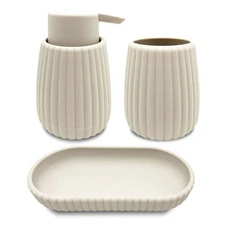 Mainstays Rubberized Plastic Ribbed 4-Piece Bath Accessories Set, Beige
