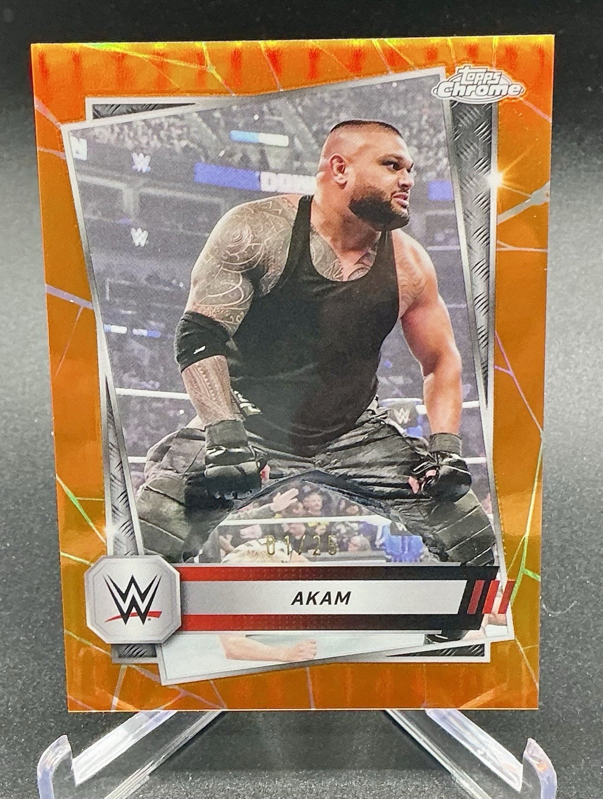 2025 Topps Chrome WWE RAW AKAM Orange /25 Refractor card No. 31