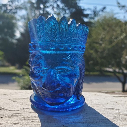ST CLAIR Summit Millennium Blue Glass TOOTHPICK HOLDER American INDIAN - Picture 3 of 14