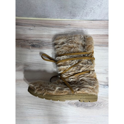 Lower East Side Wonens 11-12 Fuzzy Faux Fur Winter Boots Lace Up Moccasin Style - Picture 3 of 9