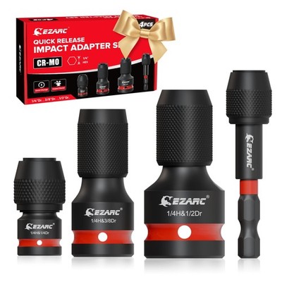 EZARC 4 Pcs Impact to 1/4 Hex Converter, 1/2 3/8 1/4Inch Square Drive Sockets...