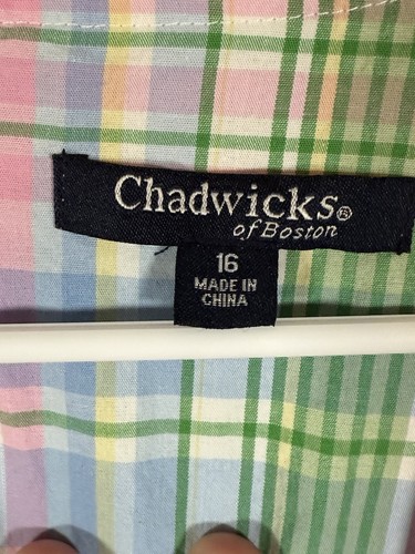 Chadwick's Damen Gr. 16 grün pink weiß kariert Streifen tailliert ärmelloses Kleid - Bild 4 von 6