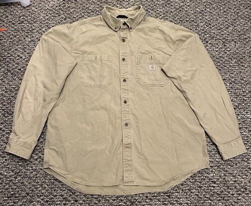 Carhartt shirt Men's XL tan canvas relaxed fit button up long sleevework wear - Bild 5 von 10