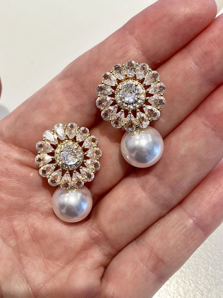 Orecchini Romantici con Perla Bianca Regalo Matrimonio Nuziale - Immagine 3 di 4