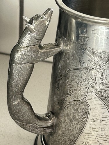 VTG English Pewter Sheffield England Tankard Stein Horse & Fox Hunt Engraving - Picture 11 of 15