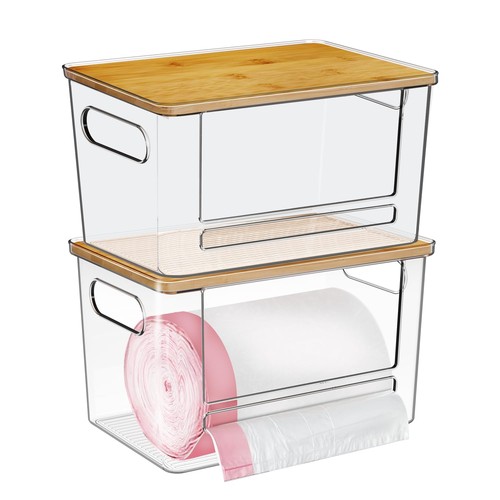 Müllbeutelspender 2 Stück, Acryl Müllbeutelspender mit Bambusdeckel, E... - Bild 1 von 8