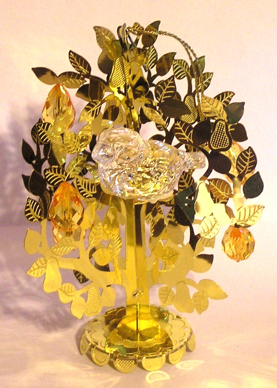 VINTAGE GOLD & Crystals PARTRIDGE IN A PEAR TREE Christmas ORNAMENT -Amber Pears