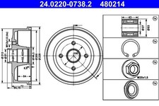Ate 24.0220-0738.2 Bremstrommel für OPEL 24.0220-0738.2 hinten Bremstrommel Brem