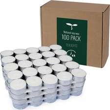 Natural Soy Wax Tealight Candles Bulk,100 Pack UnScented Tea Candle Set - 4 H...
