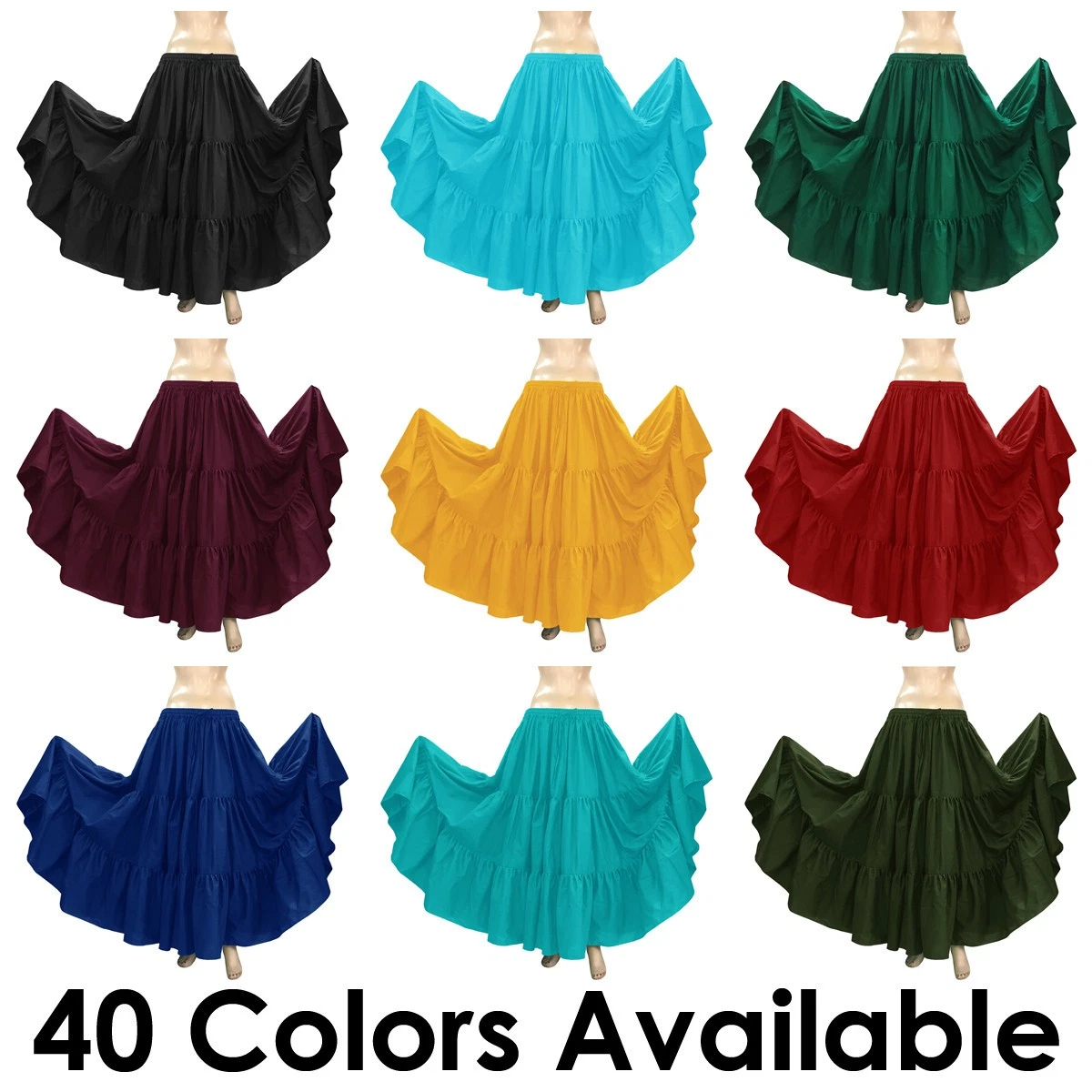 100% Cotton 25 Yard 3 Tiered Gypsy Skirt Belly Dance Flamenco Soft Jupe Tribal