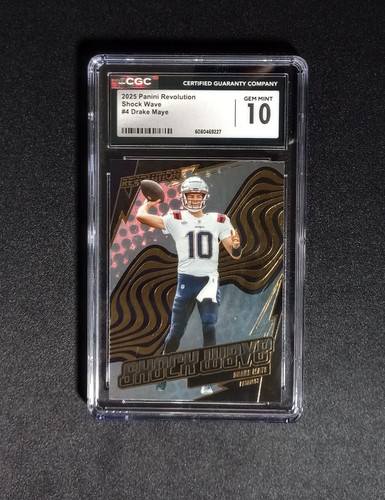 2025 Panini Revolution Football Drake Maye Shock Wave CGC GEM MINT 10  - Foto 1 di 5