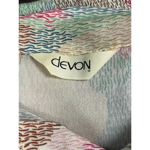 Devon Button Front Tie Neck Secretary Blouse Multicolor Long Sleeve Vtg 70s - Picture 7 of 7