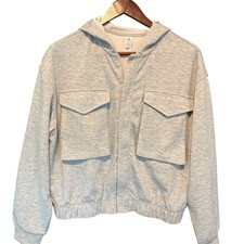 Yogalicious Scuba Autumn Hoodie Jacket Gray Zip Up Cropped Pocket Small