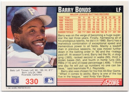 MLB Single Trading Cards Barry Bonds Pittsburgh Pirates San Francisco Giants - Picture 487 of 501