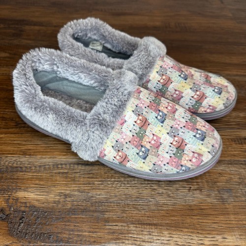 Bobs Skechers Too Cozy cuddled up SIZE 10 Colorful Kitty Cats Parade Slippers
