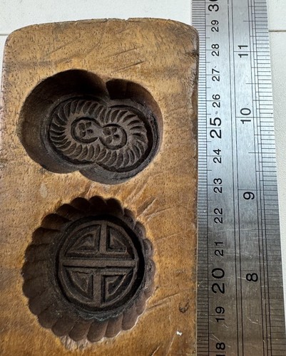Antique Hand Carved 5 Wooden Cookie Rice Moon Cake Sugar Mold Chinese Cookies - Picture 8 of 9