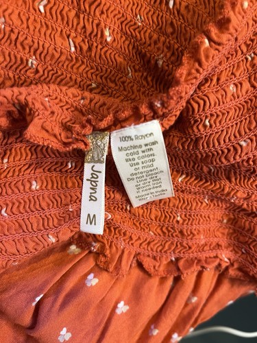 Japna Women's Orange Smocked Short Sleeve Off The Shoulder Top Size Medium - Picture 4 of 4
