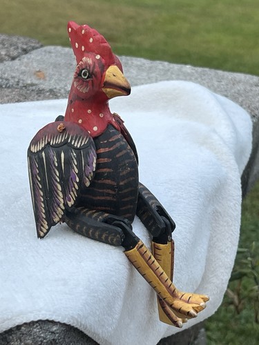 Wooden Rooster Shelf Sitter Hand Carved & Painted Vintage Farmhouse Decor 9”