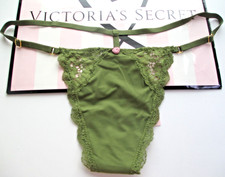 VICTORIA'S SECRET DREAM ANGELS V-String Thong Panty S M Woodland Green Lace Trim