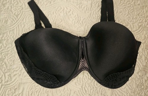 elomi Bra Size 36L Black Unlined Underwire Adjustable Clasp Back Lace At Sides