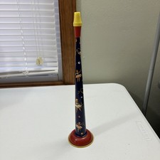 Vintage Holiday Metal Toy Noisemaker Horn Dancing Ballet Girls Blue Red Yellow