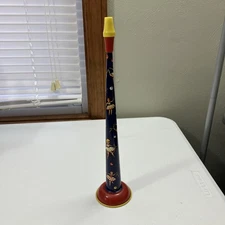 Vintage Holiday Metal Toy Noisemaker Horn  Dancing Ballet Girls Blue Red Yellow