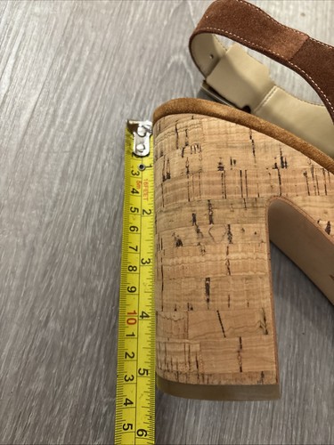 Leather Brown Patchwork Chunky Platform Cork Heel Sandals Festival Hippie Boho 7 - Picture 10 of 11