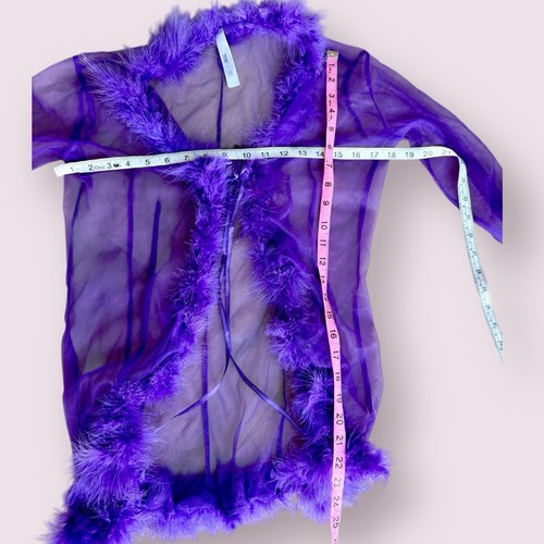 Marabu Federn Peignoir transparent Amethyst lila Morgenmantel Kimono Jacke Staubmantel S - Bild 5 von 5