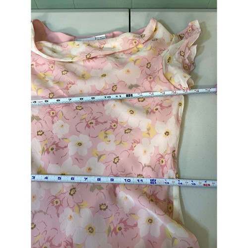 Jaclyn Smith klassisches rosa Blumen Midikleid Wasserfallausschnitt Rüschensaum Größe 8 feminin - Bild 6 von 9