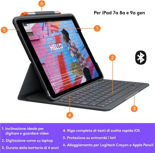 Logitech Slim Folio for iPad (7th, 8th & 9th Generation) Keyboard Case with Buil - Picture 5 of 8