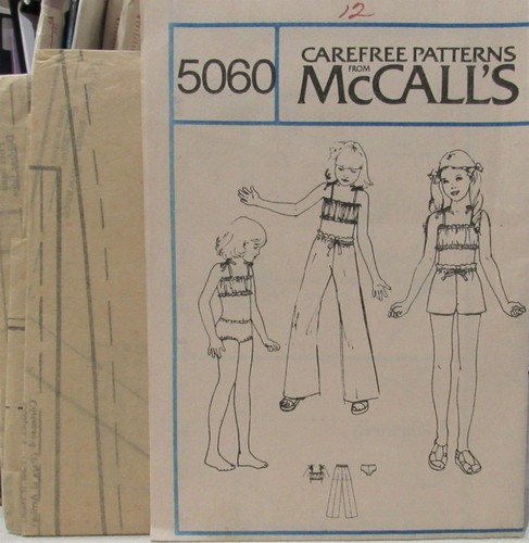 VTG 70s Boho McCalls 5060 Girls 12 EASY Swimsuit Midriff Top Pants Short Pattern - Picture 2 of 2