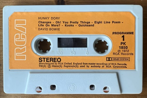 David Bowie / Hunky Dory - RARE Cassette Tape Album UK 1972 Orange Paper Labels - Picture 3 of 6